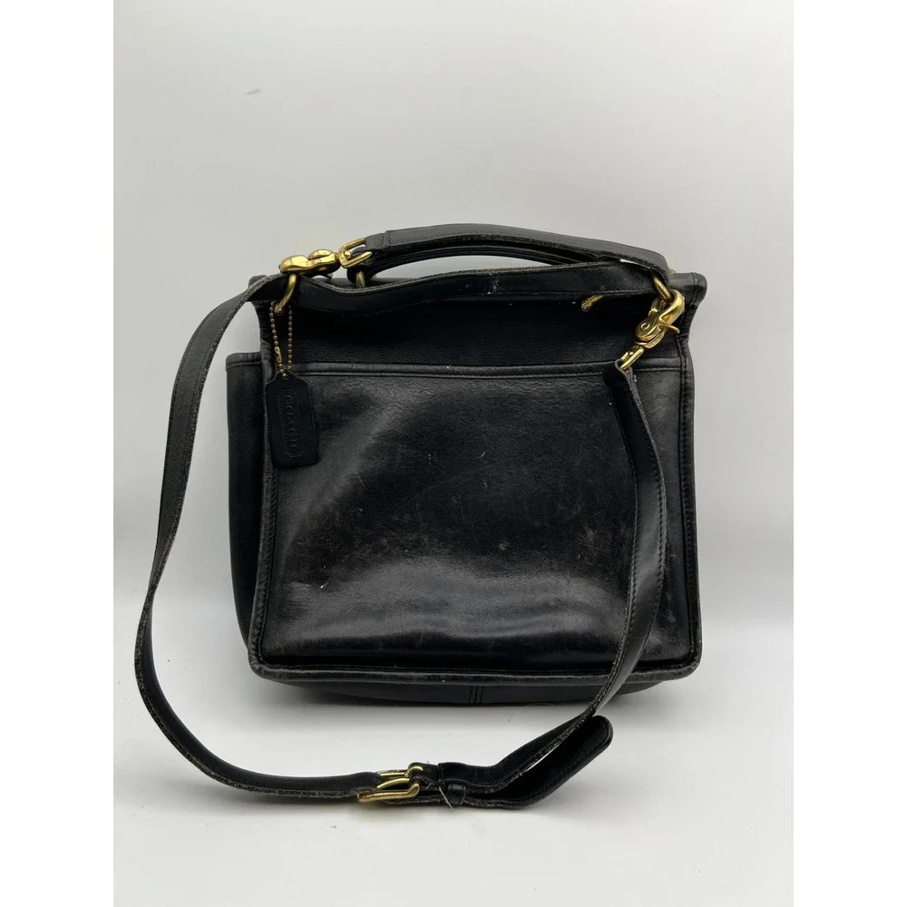 VTG Coach Black Leather Briefcase Messenger Bag Turnlock Brass Hardware G13 9927